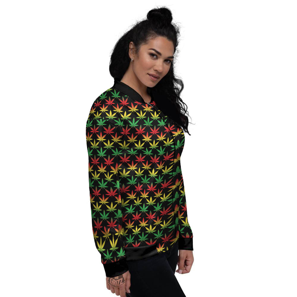 Rasta Cannabis Print Pattern Women's Bomber Jacket-grizzshop