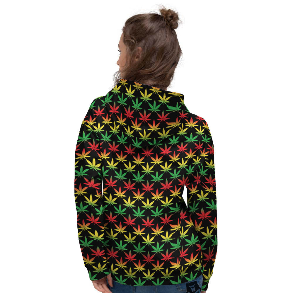 Rasta Cannabis Print Pattern Women's Hoodie-grizzshop