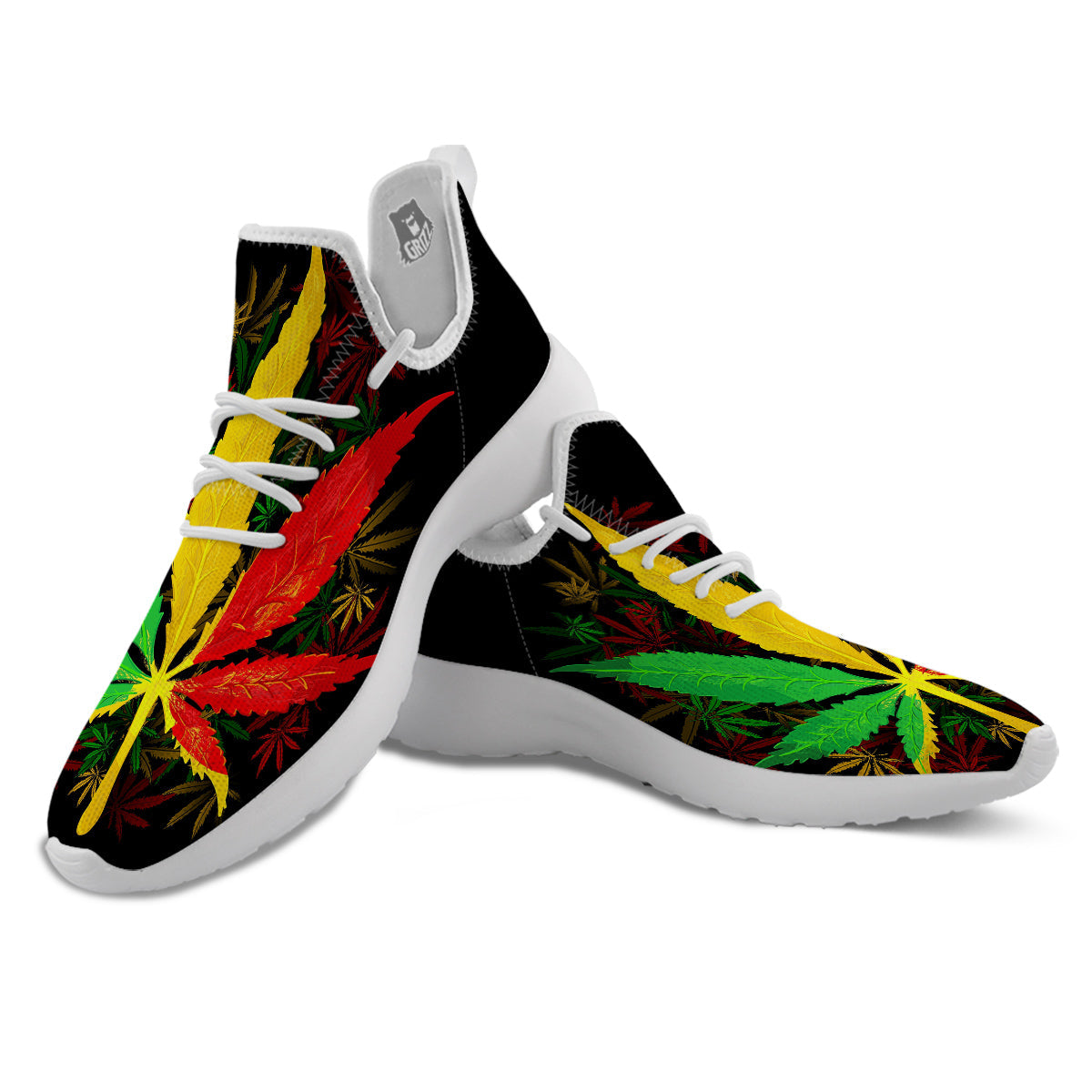 Rasta Cannabis Print White Athletic Shoes-grizzshop