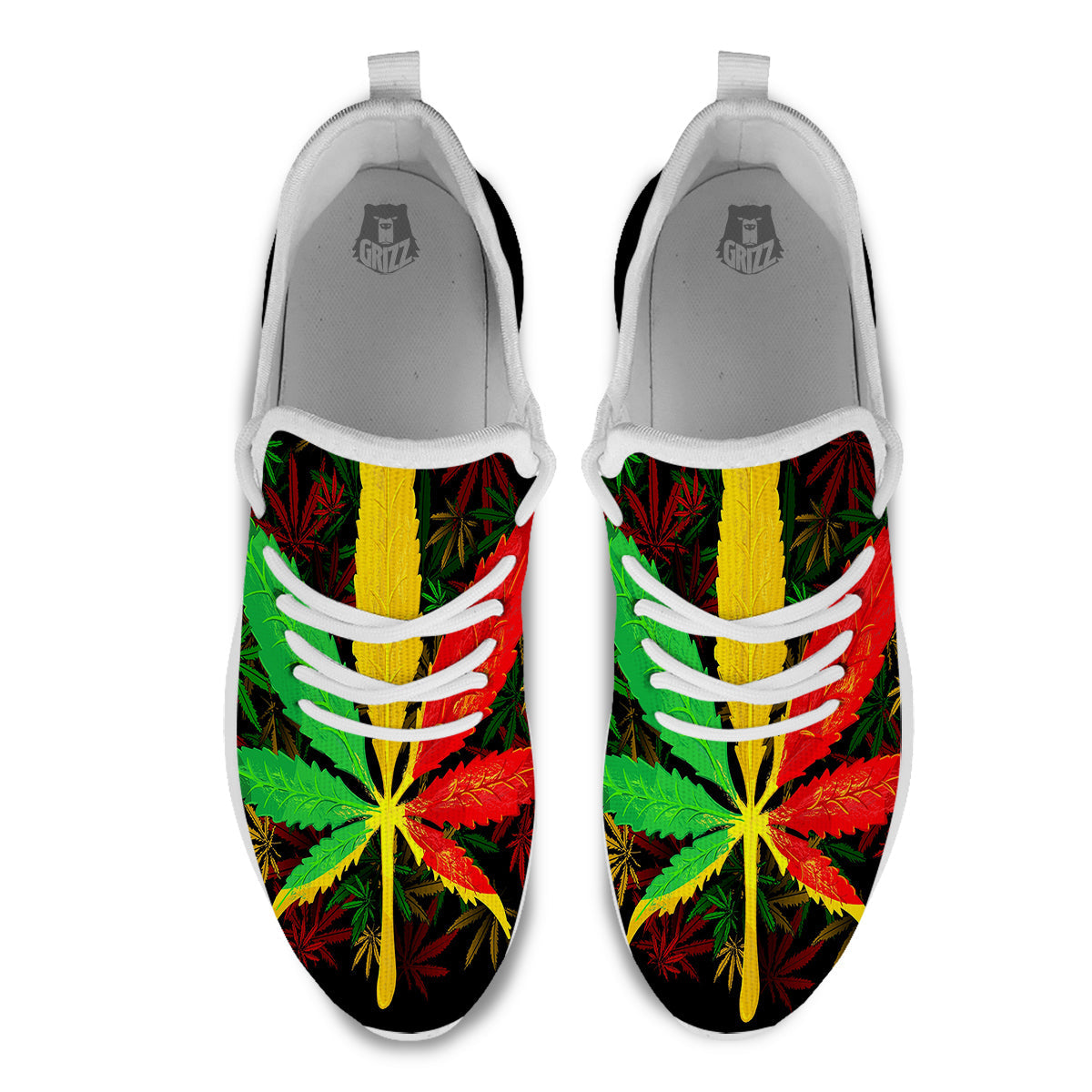 Rasta Cannabis Print White Athletic Shoes-grizzshop