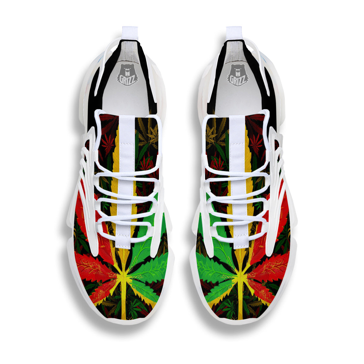 Rasta Cannabis Print White Gym Shoes-grizzshop