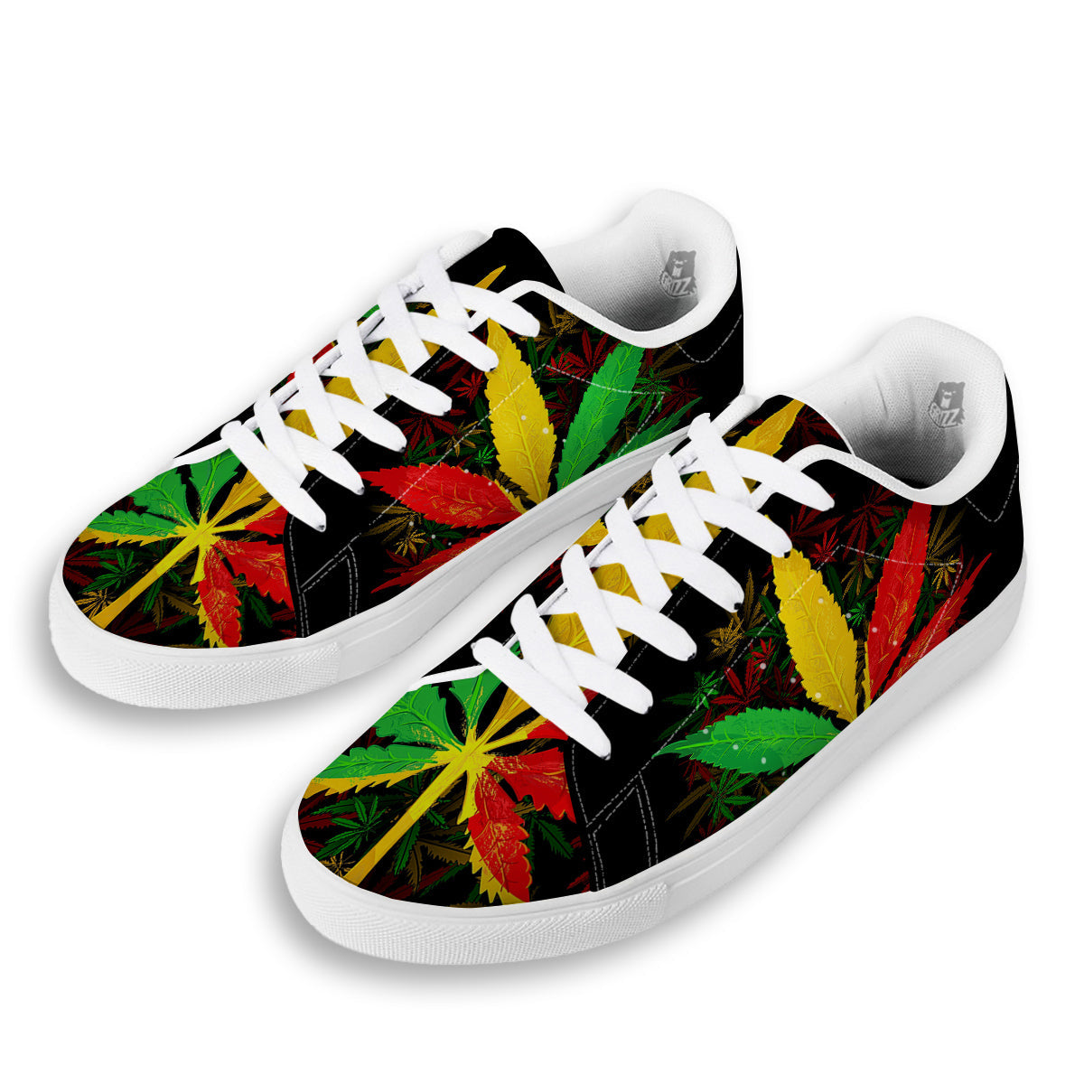 Rasta Cannabis Print White Low Top Sneakers-grizzshop