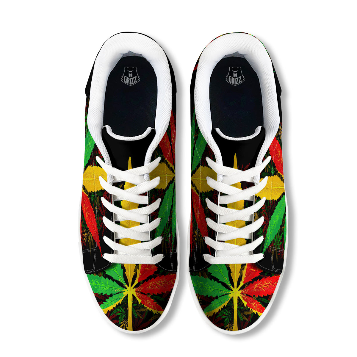 Rasta Cannabis Print White Low Top Sneakers-grizzshop