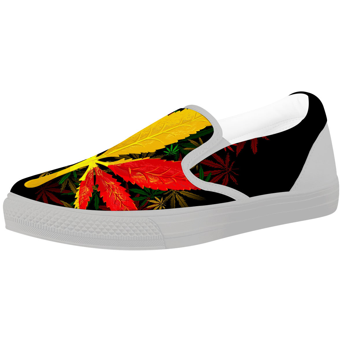 Rasta Cannabis Print White Slip On Shoes-grizzshop