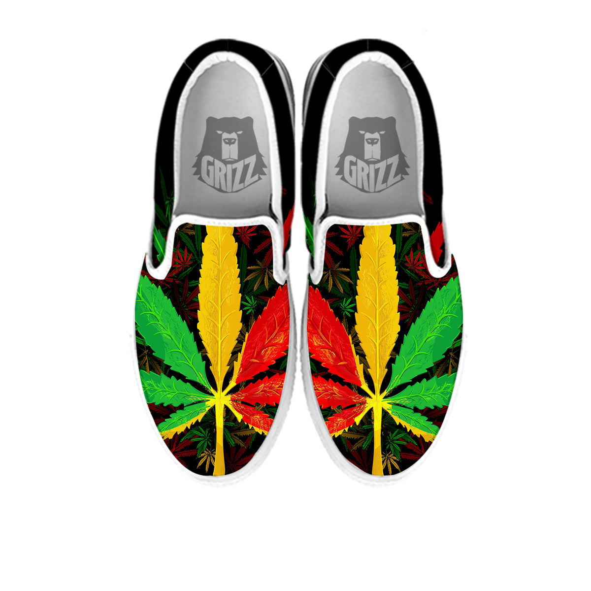 Rasta Cannabis Print White Slip On Shoes-grizzshop