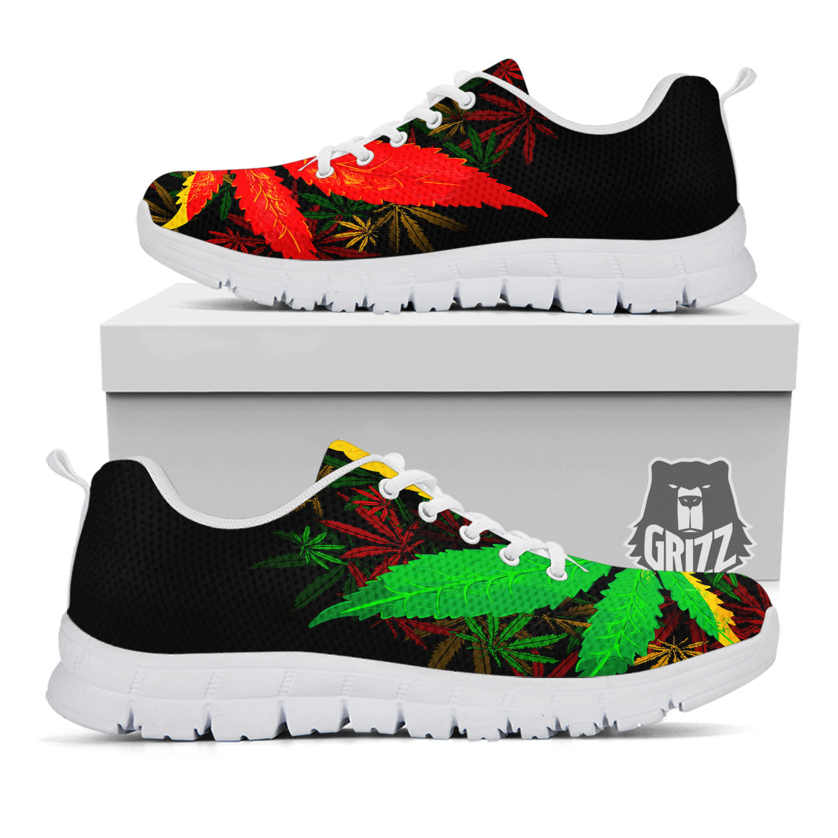 Rasta Cannabis Print White Sneaker-grizzshop