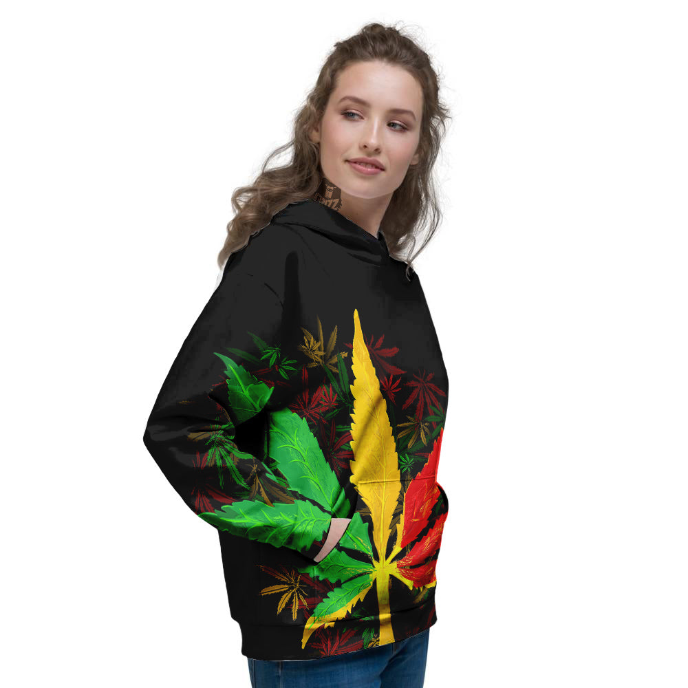 Rasta Cannabis Print Women's Hoodie-grizzshop