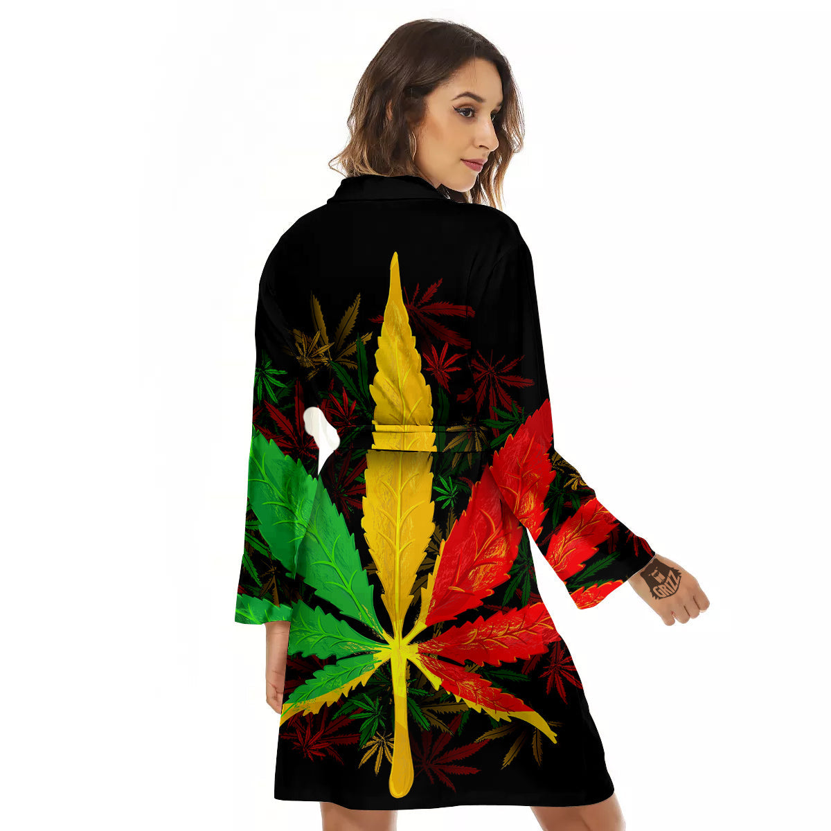 Rasta Cannabis Print Women's Robe-grizzshop