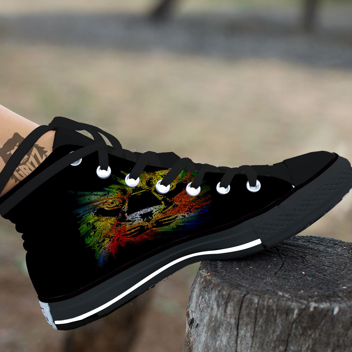 Rasta Lion Grunge Print Black High Top Shoes-grizzshop