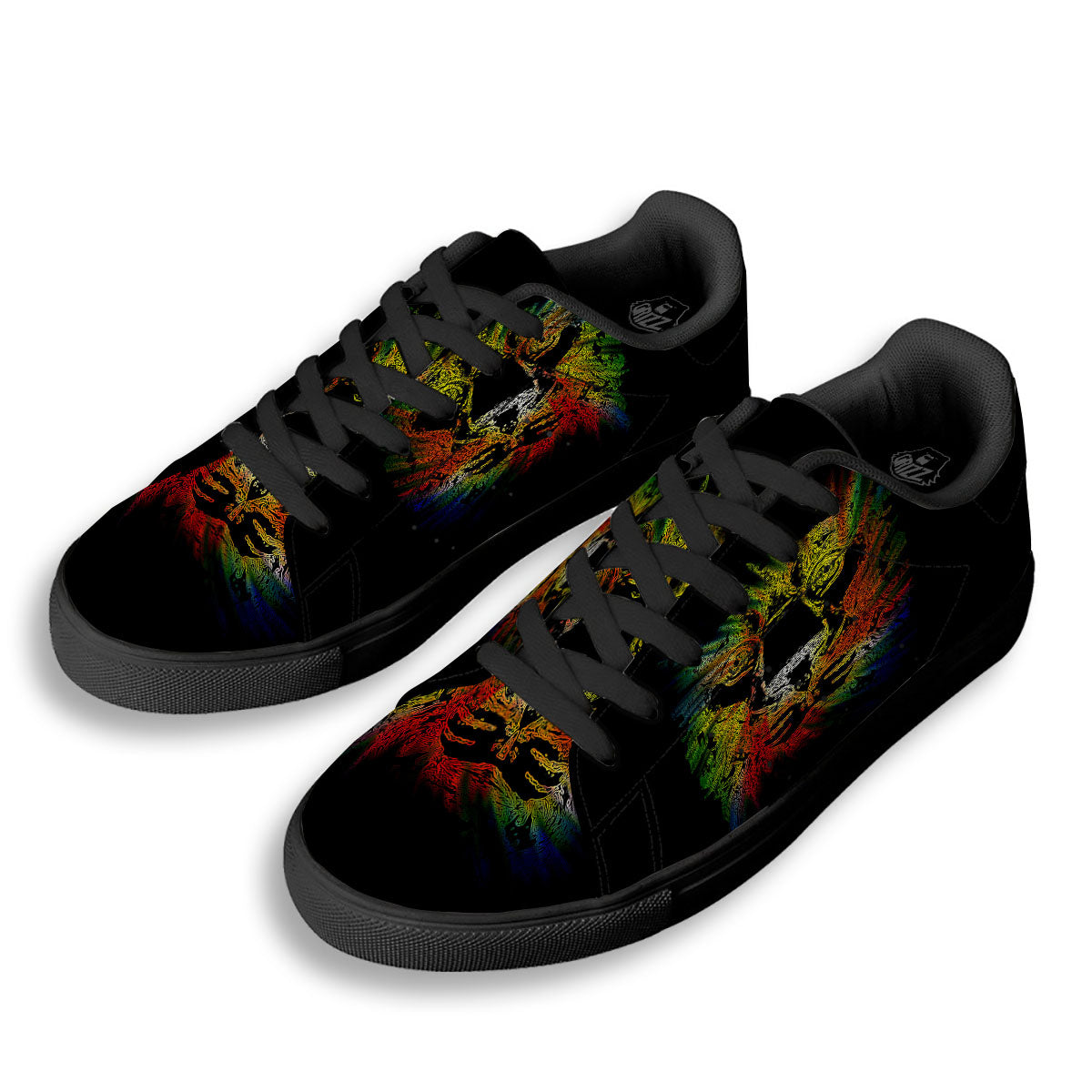 Rasta Lion Grunge Print Black Low Top Sneakers-grizzshop