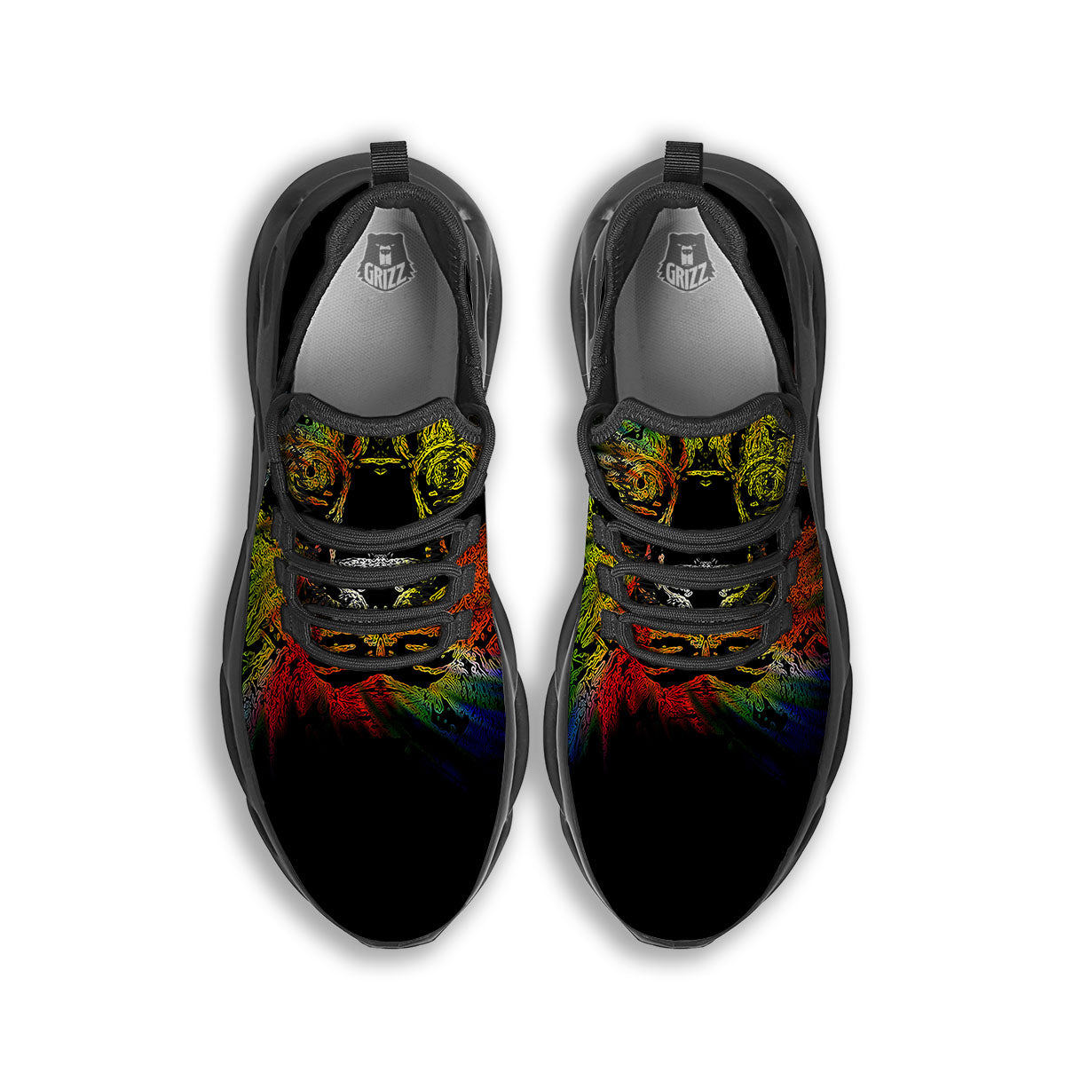 Rasta Lion Grunge Print Black Running Shoes-grizzshop