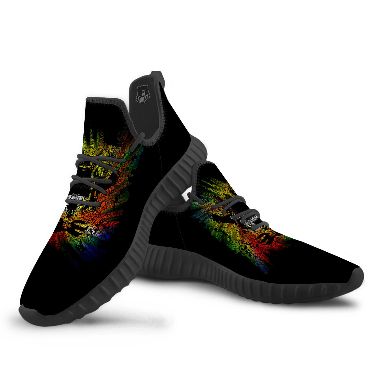 Rasta Lion Grunge Print Black Walking Shoes-grizzshop