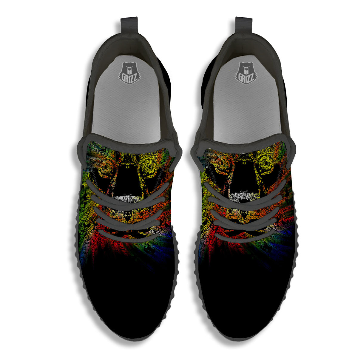 Rasta Lion Grunge Print Black Walking Shoes-grizzshop