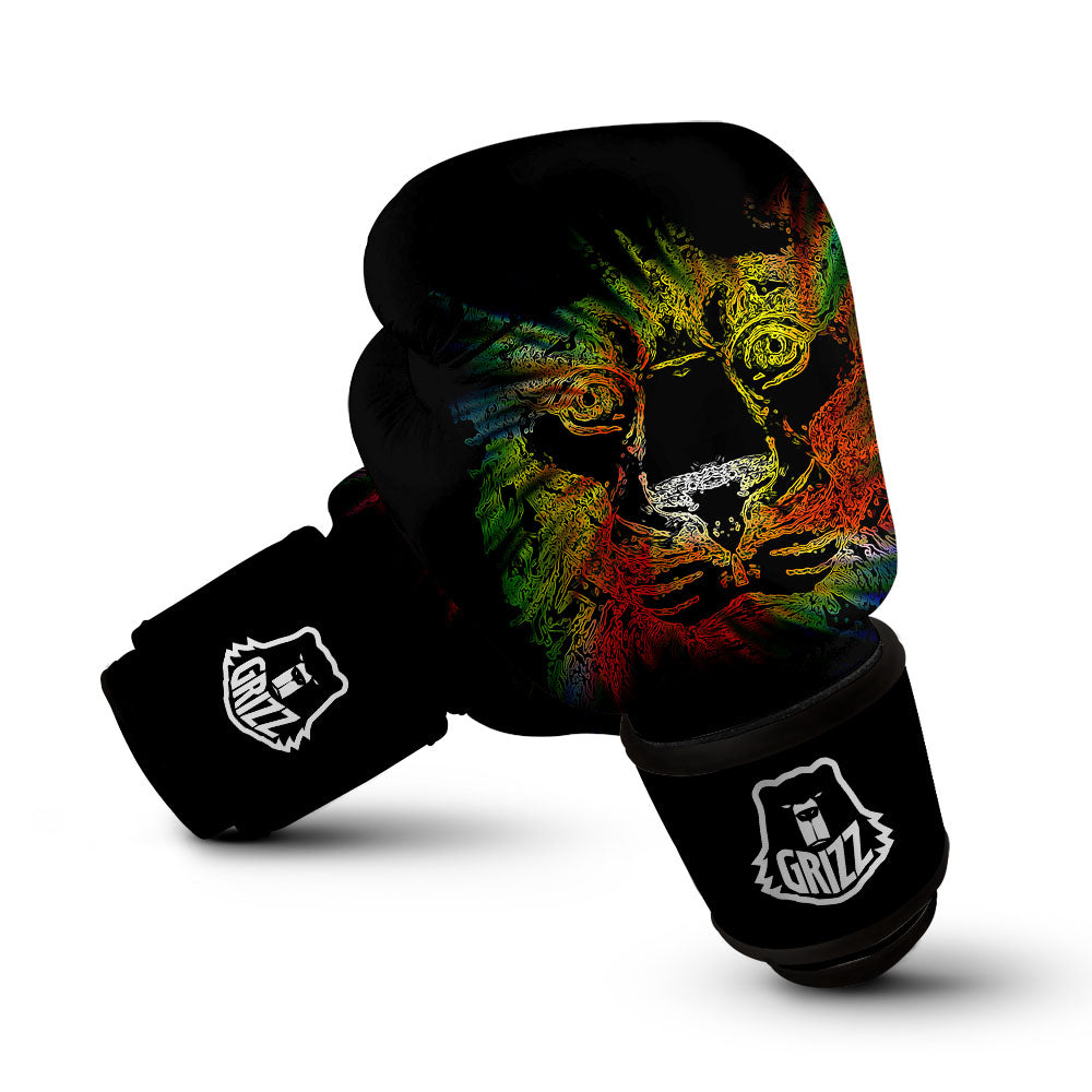 Rasta Lion Grunge Print Boxing Gloves-grizzshop
