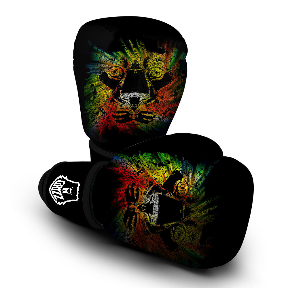 Rasta Lion Grunge Print Boxing Gloves-grizzshop