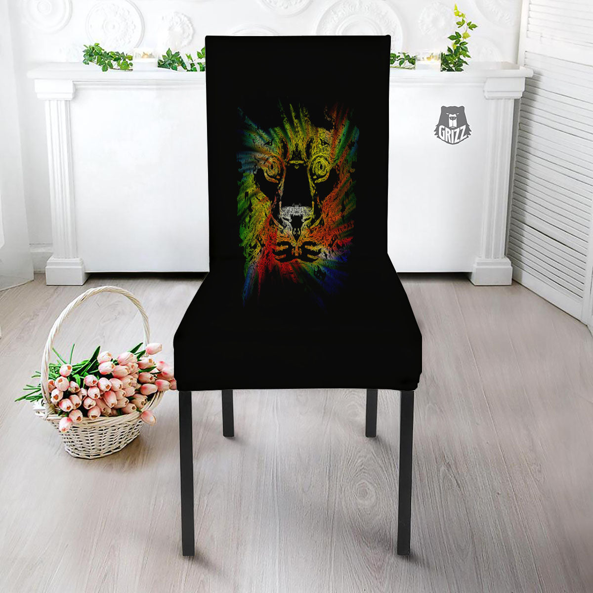 Rasta Lion Grunge Print Dining Chair Slipcover-grizzshop