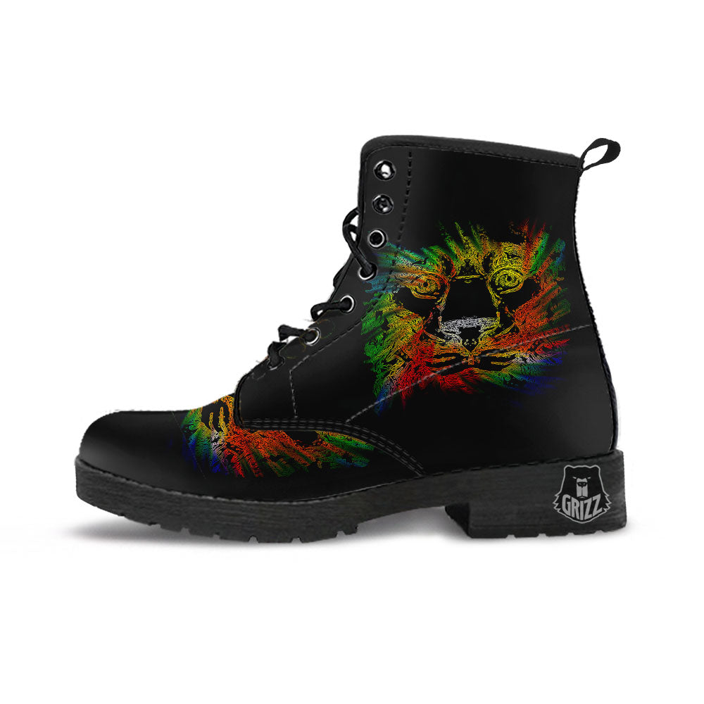 Rasta Lion Grunge Print Leather Boots-grizzshop
