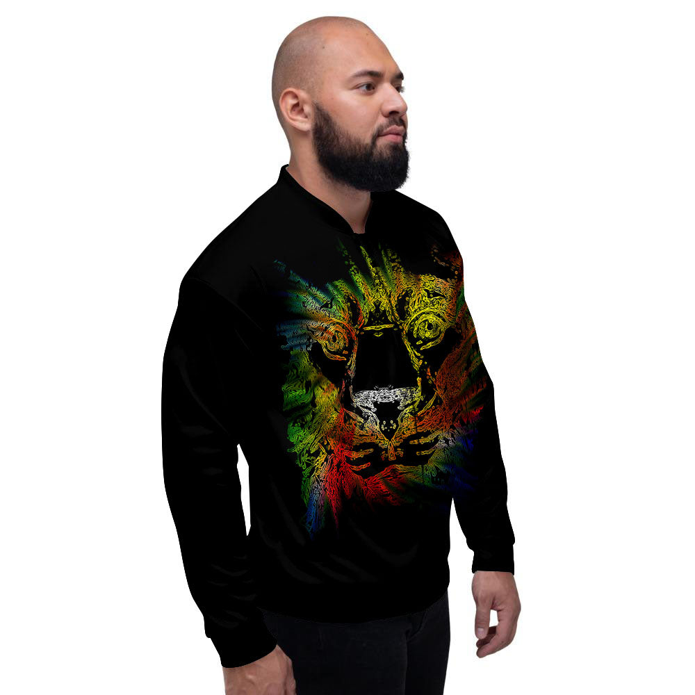 Rasta Lion Grunge Print Men's Bomber Jacket-grizzshop