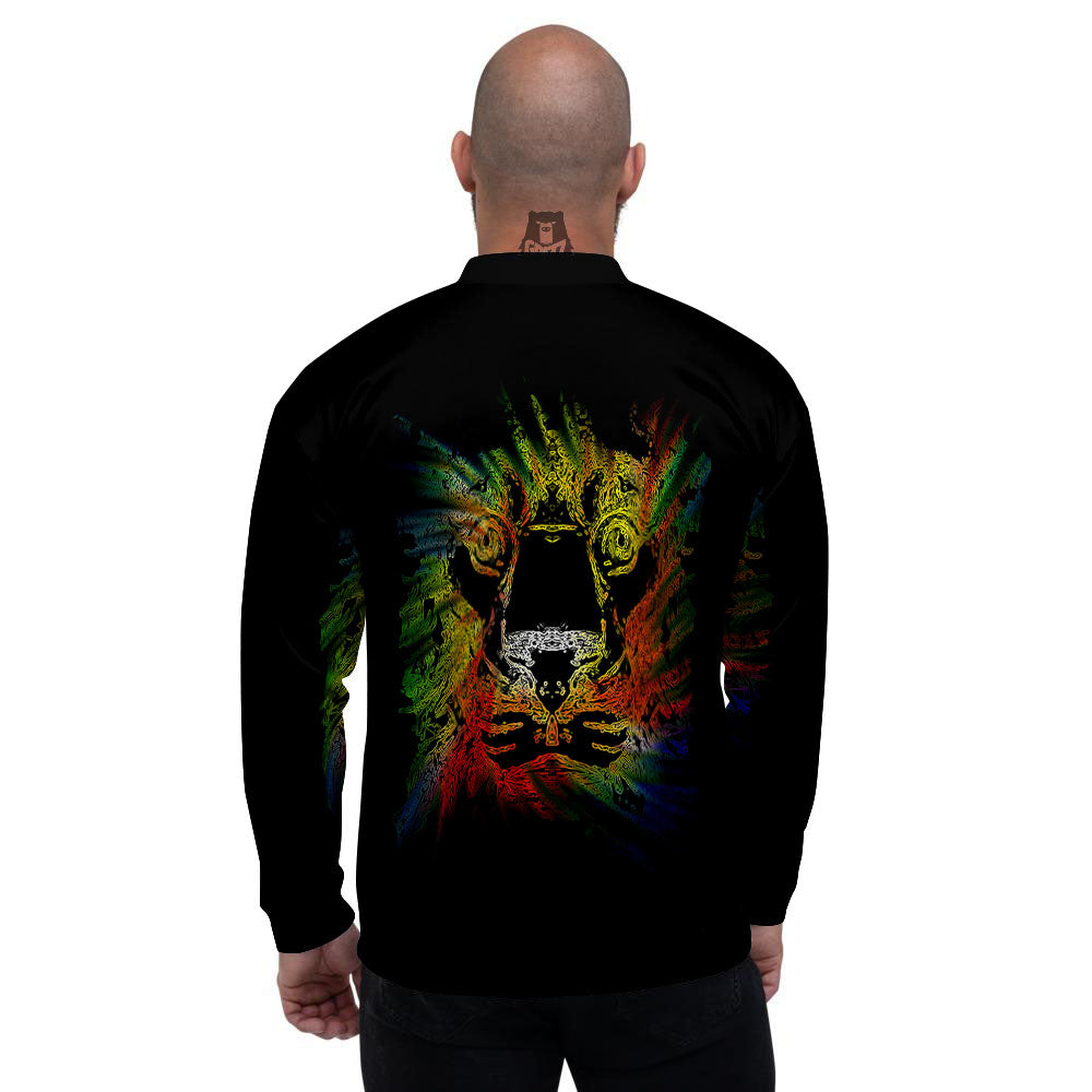Rasta Lion Grunge Print Men's Bomber Jacket-grizzshop