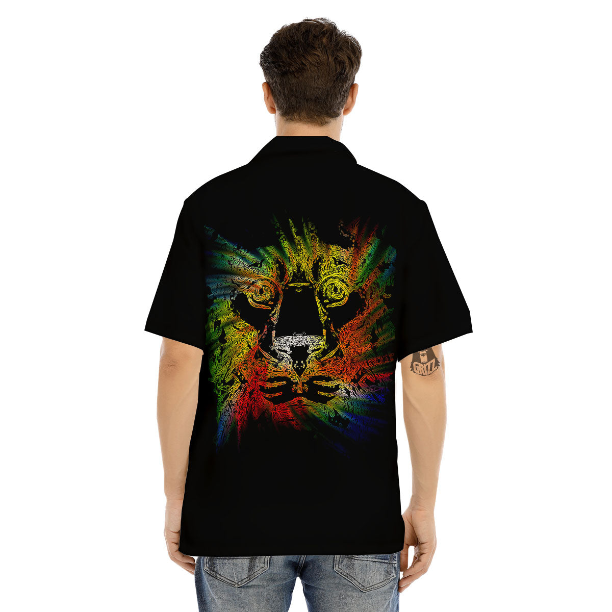 Rasta Lion Grunge Print Men's Hawaiian Shirt-grizzshop
