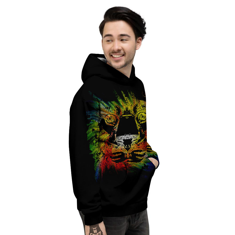 Rasta Lion Grunge Print Men's Hoodie-grizzshop
