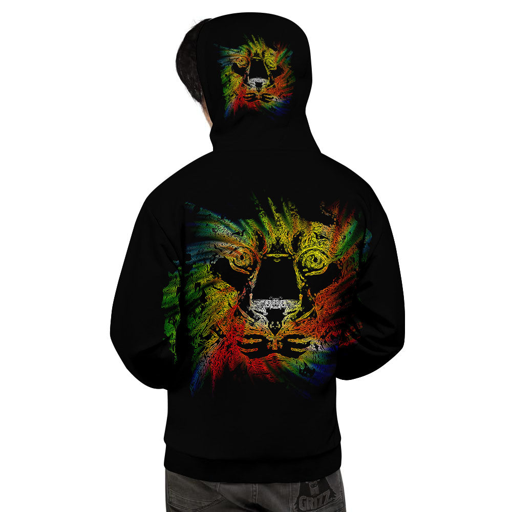 Rasta Lion Grunge Print Men's Hoodie-grizzshop