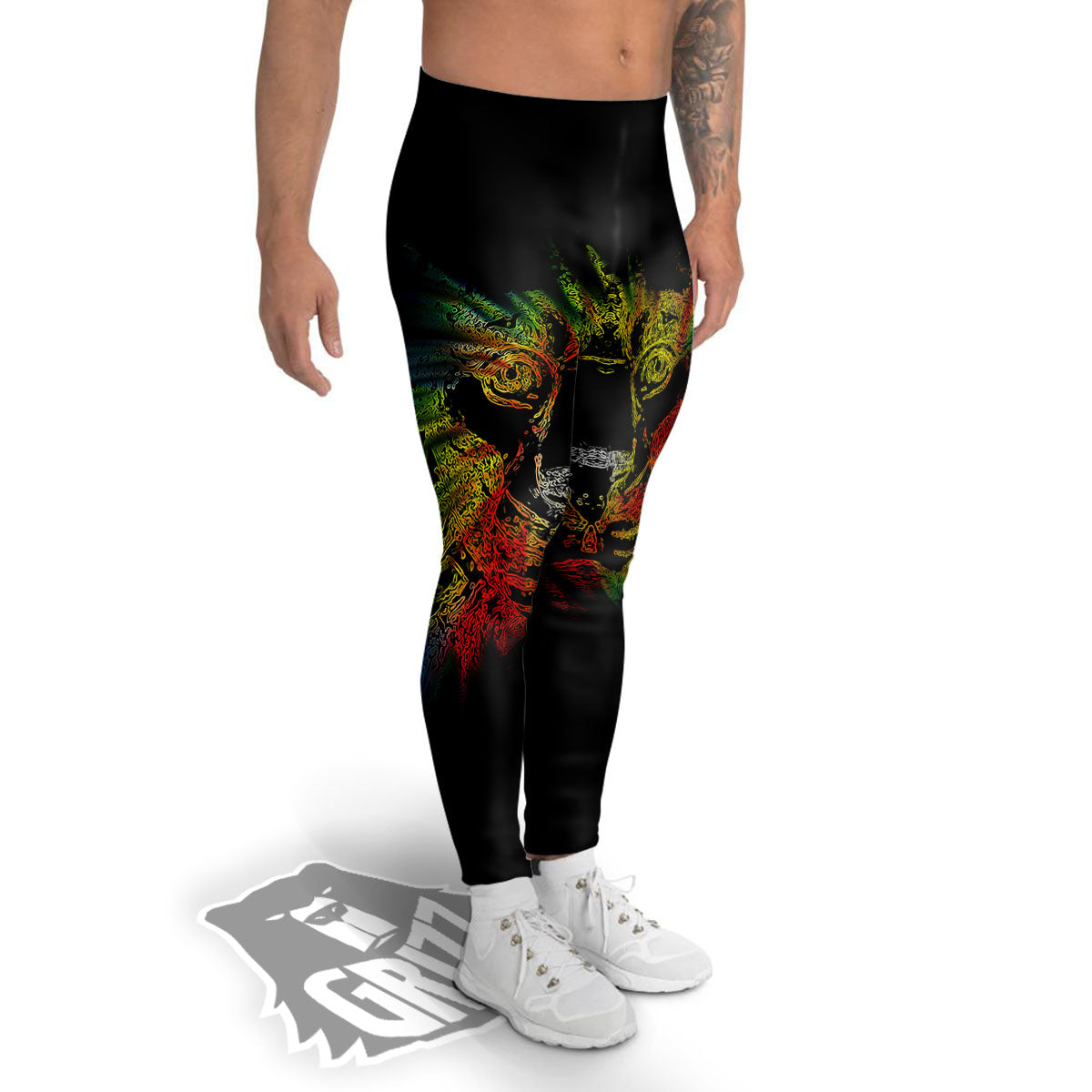 Rasta Lion Grunge Print Men's Leggings-grizzshop