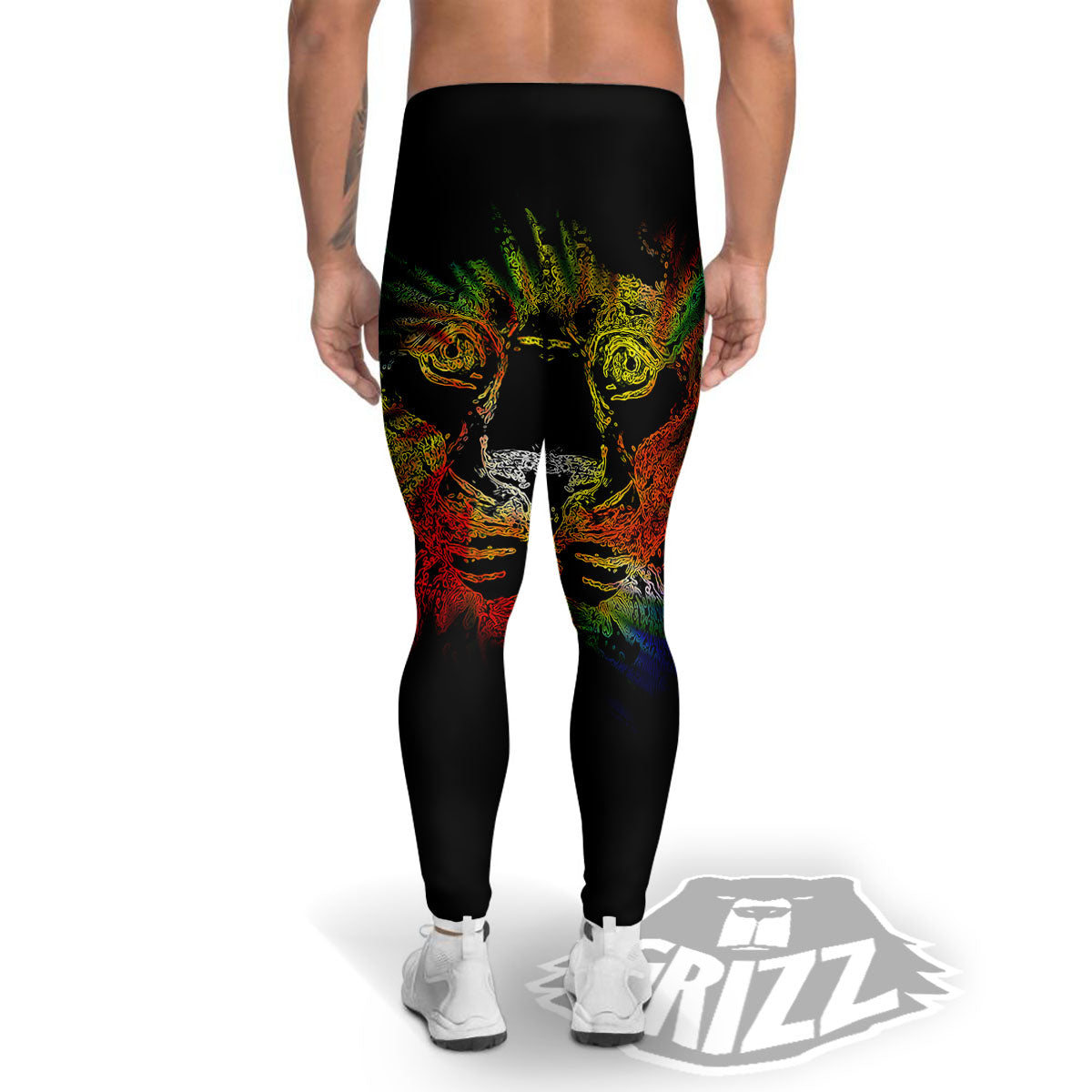 Rasta Lion Grunge Print Men's Leggings-grizzshop