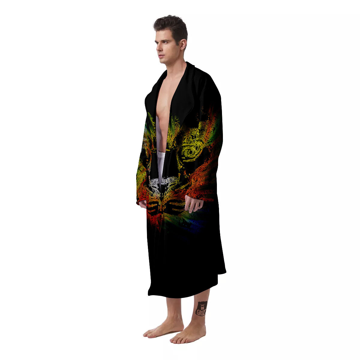 Rasta Lion Grunge Print Men's Robe-grizzshop