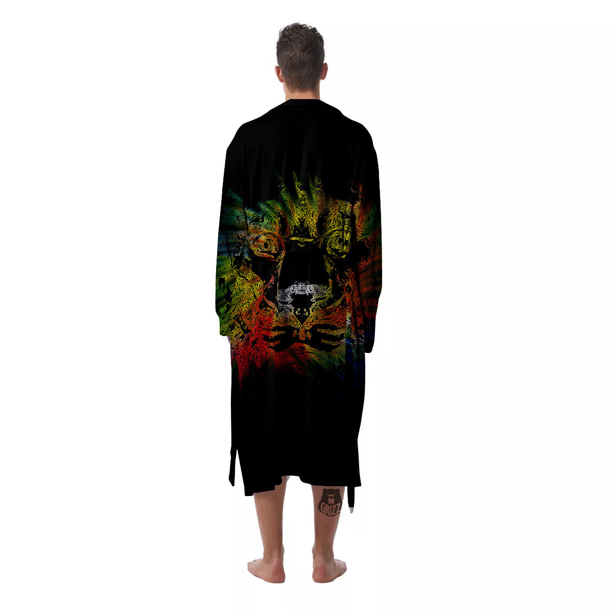 Rasta Lion Grunge Print Men's Robe-grizzshop