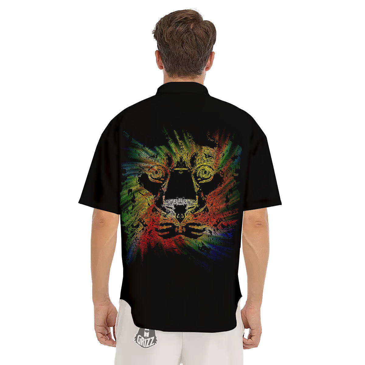 Rasta Lion Grunge Print Men's Short Sleeve Shirts-grizzshop