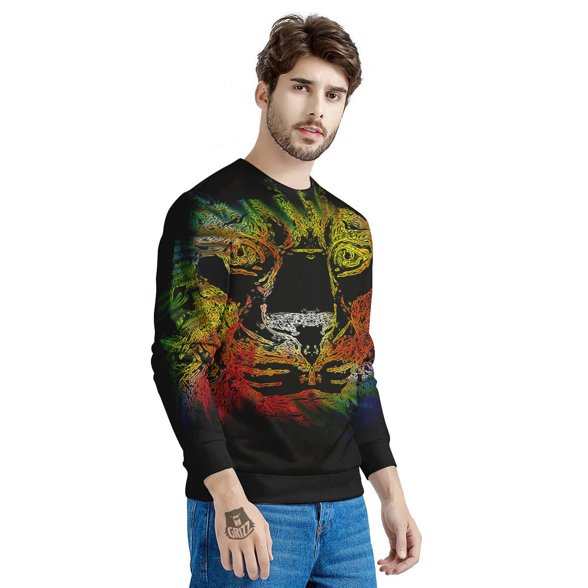 Rasta Lion Grunge Print Men's Sweatshirt-grizzshop