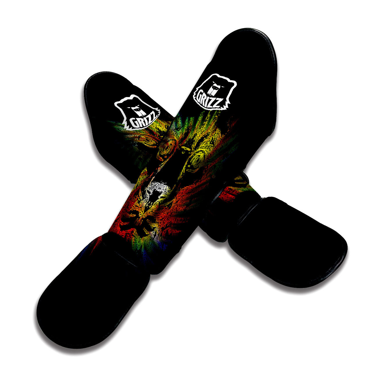 Rasta Lion Grunge Print Muay Thai Shin Guards-grizzshop