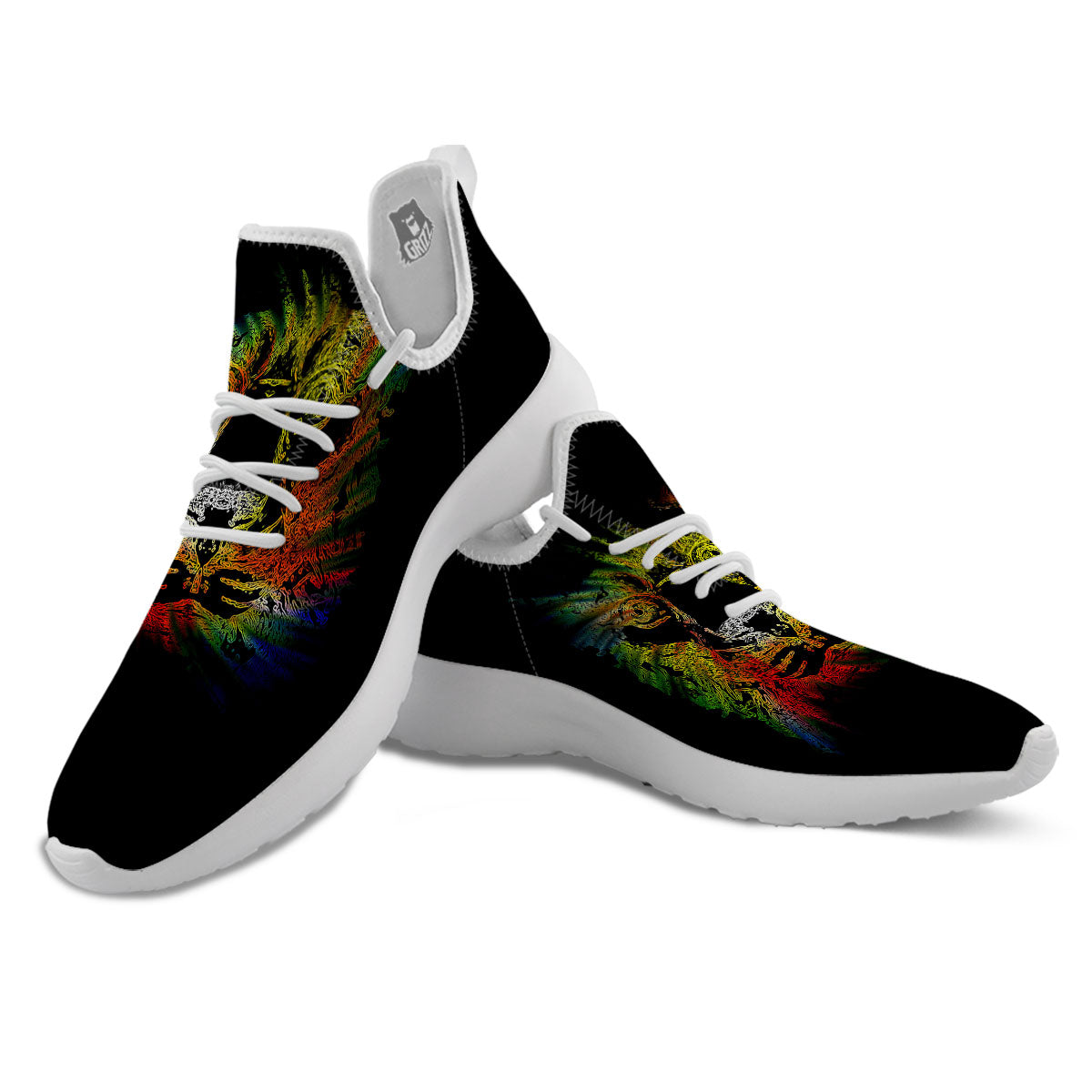 Rasta Lion Grunge Print White Athletic Shoes-grizzshop