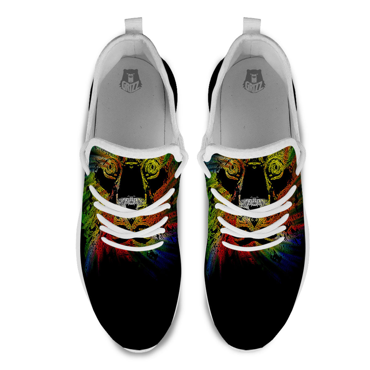 Rasta Lion Grunge Print White Athletic Shoes-grizzshop