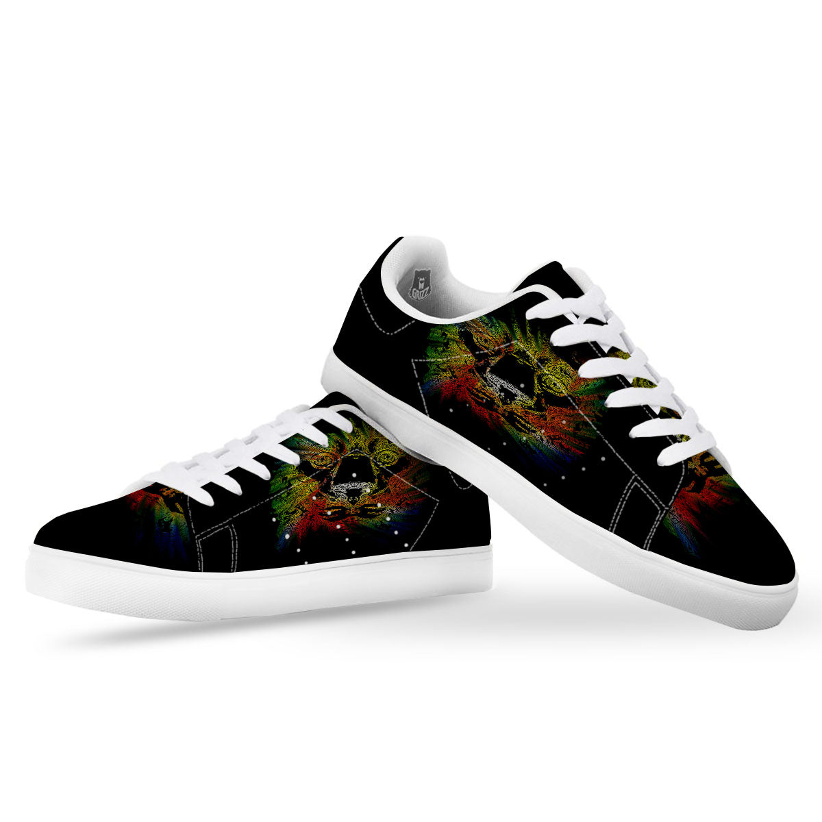 Rasta Lion Grunge Print White Low Top Sneakers-grizzshop