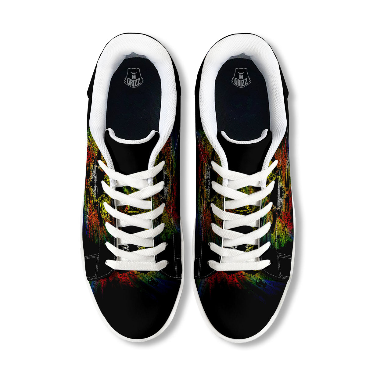 Rasta Lion Grunge Print White Low Top Sneakers-grizzshop