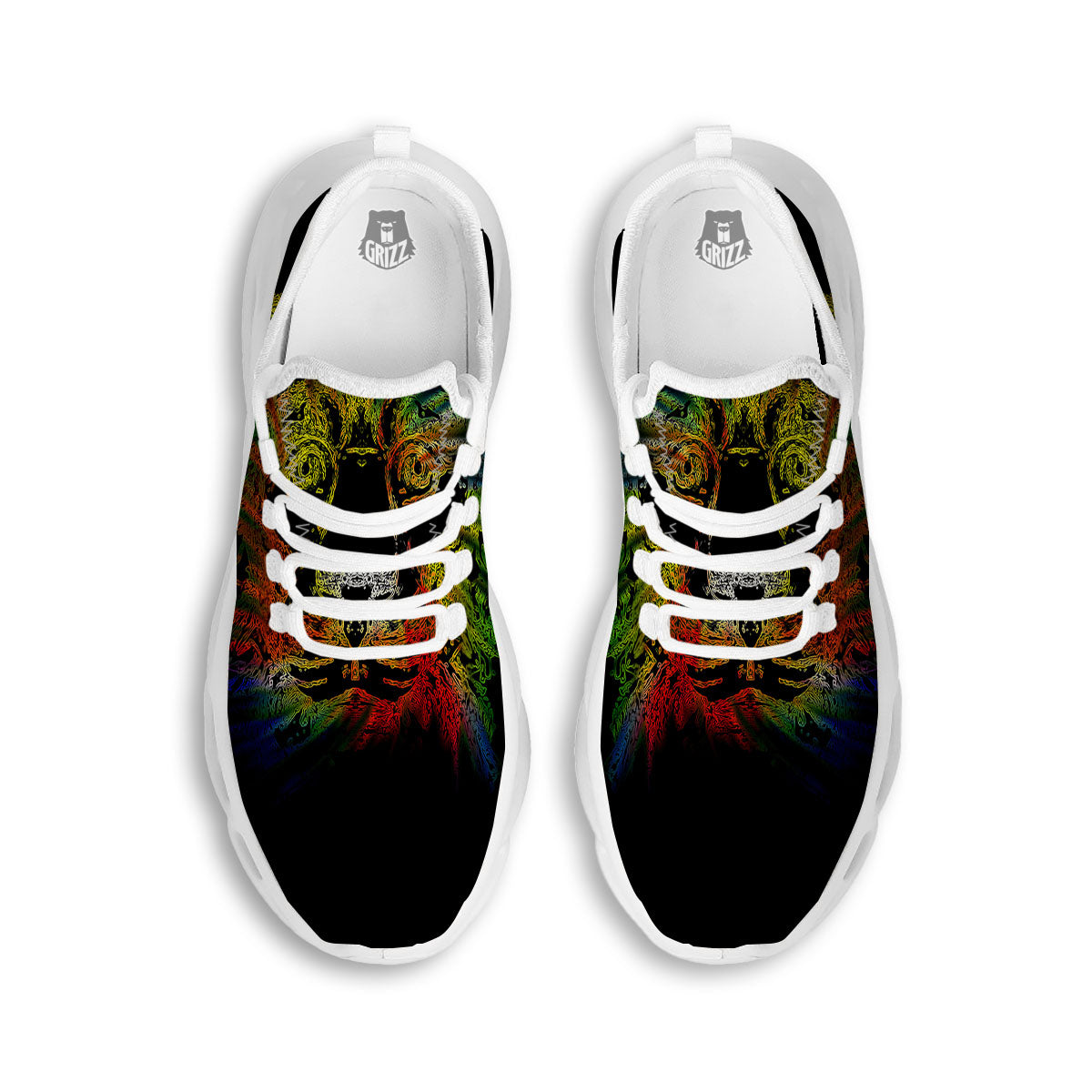 Rasta Lion Grunge Print White Running Shoes-grizzshop