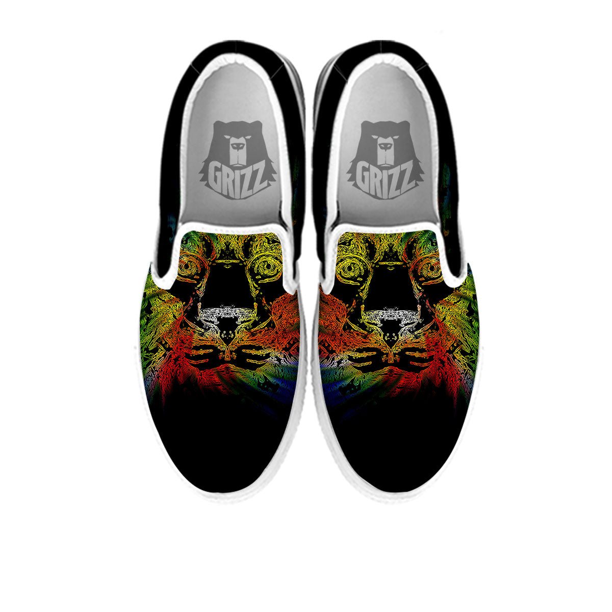 Rasta Lion Grunge Print White Slip On Shoes-grizzshop