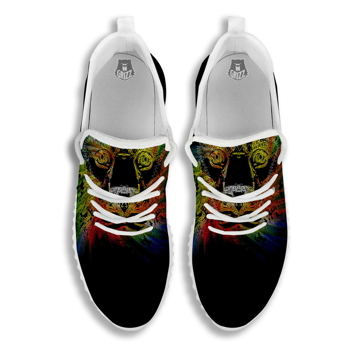 Rasta Lion Grunge Print White Walking Shoes-grizzshop