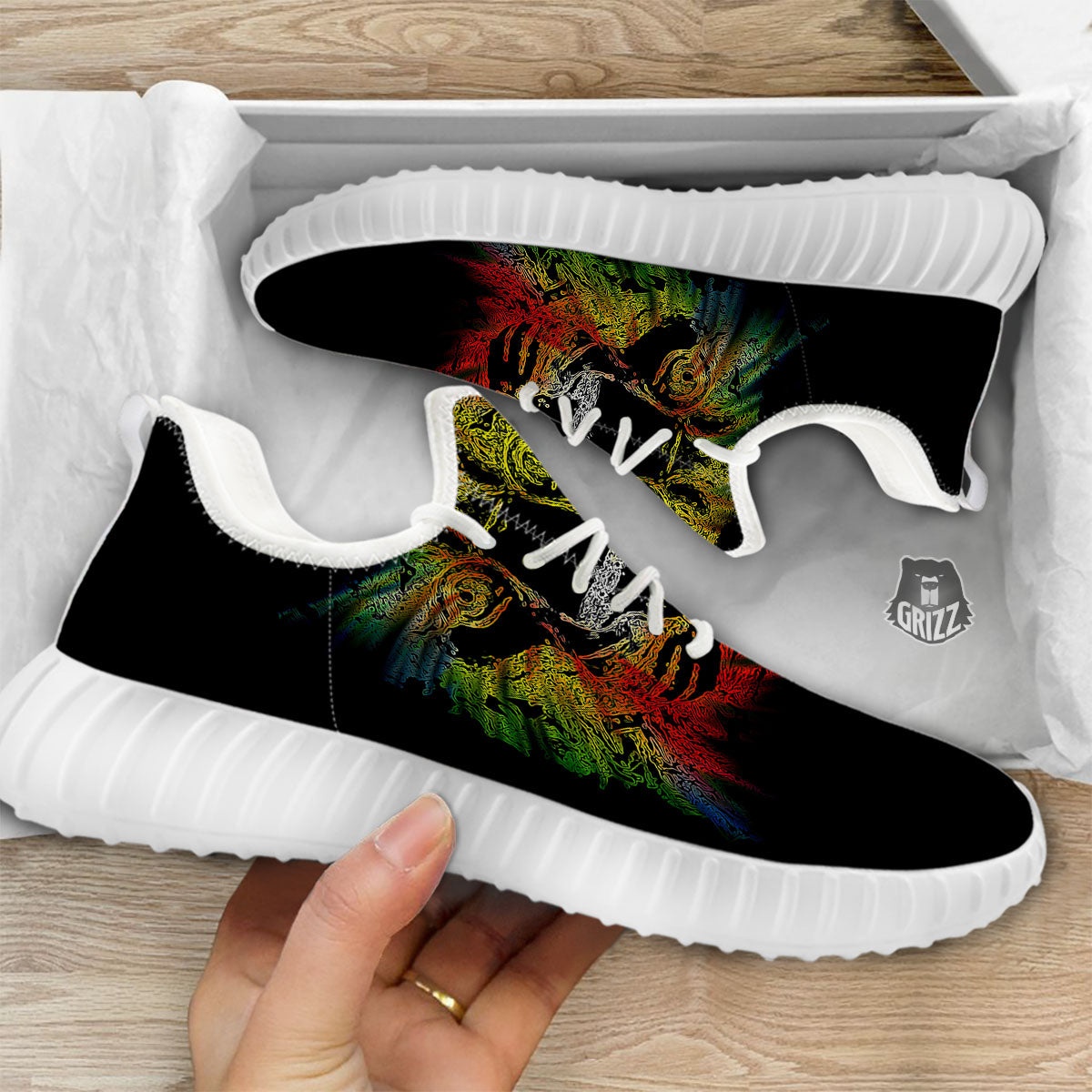 Rasta Lion Grunge Print White Walking Shoes-grizzshop