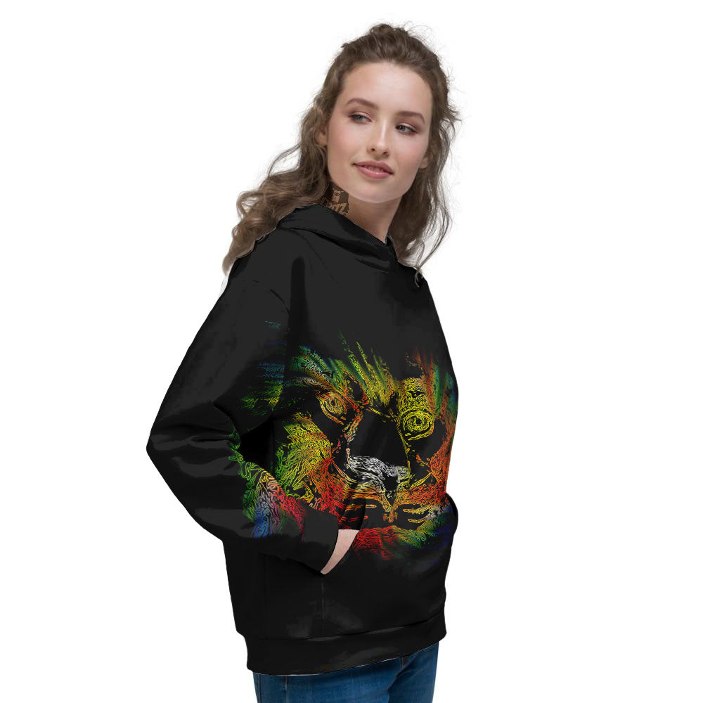 Rasta Lion Grunge Print Women's Hoodie-grizzshop