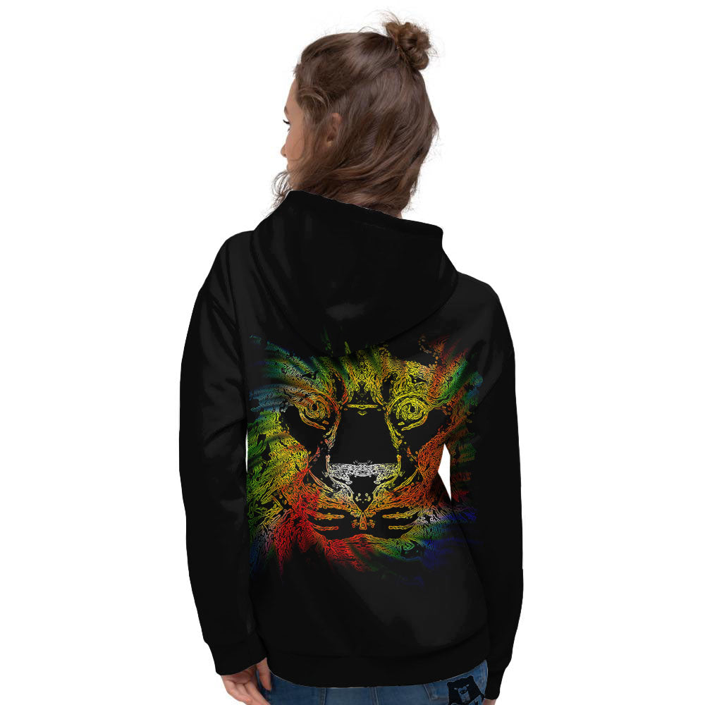 Rasta Lion Grunge Print Women's Hoodie-grizzshop