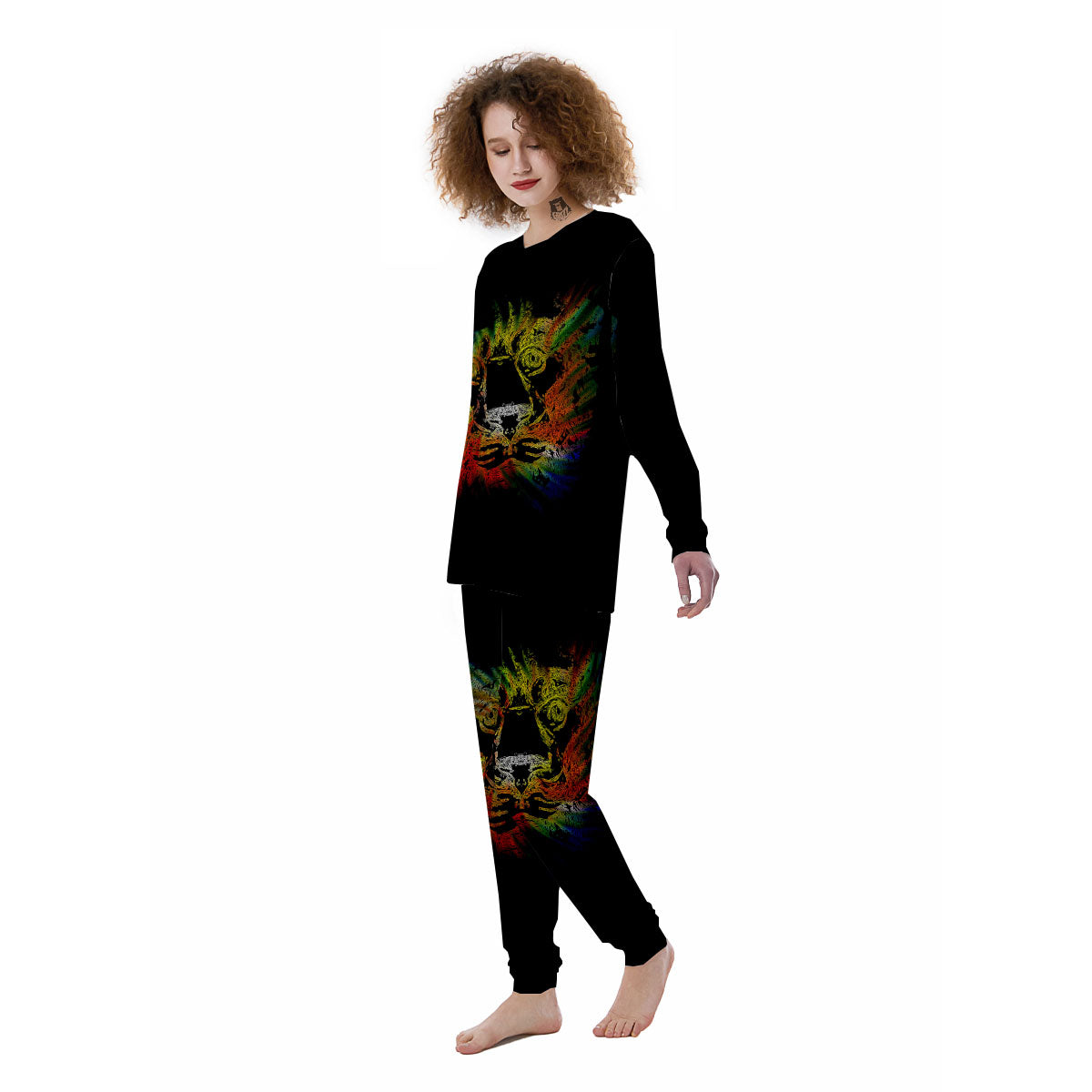 Rasta Lion Grunge Print Women's Pajamas-grizzshop