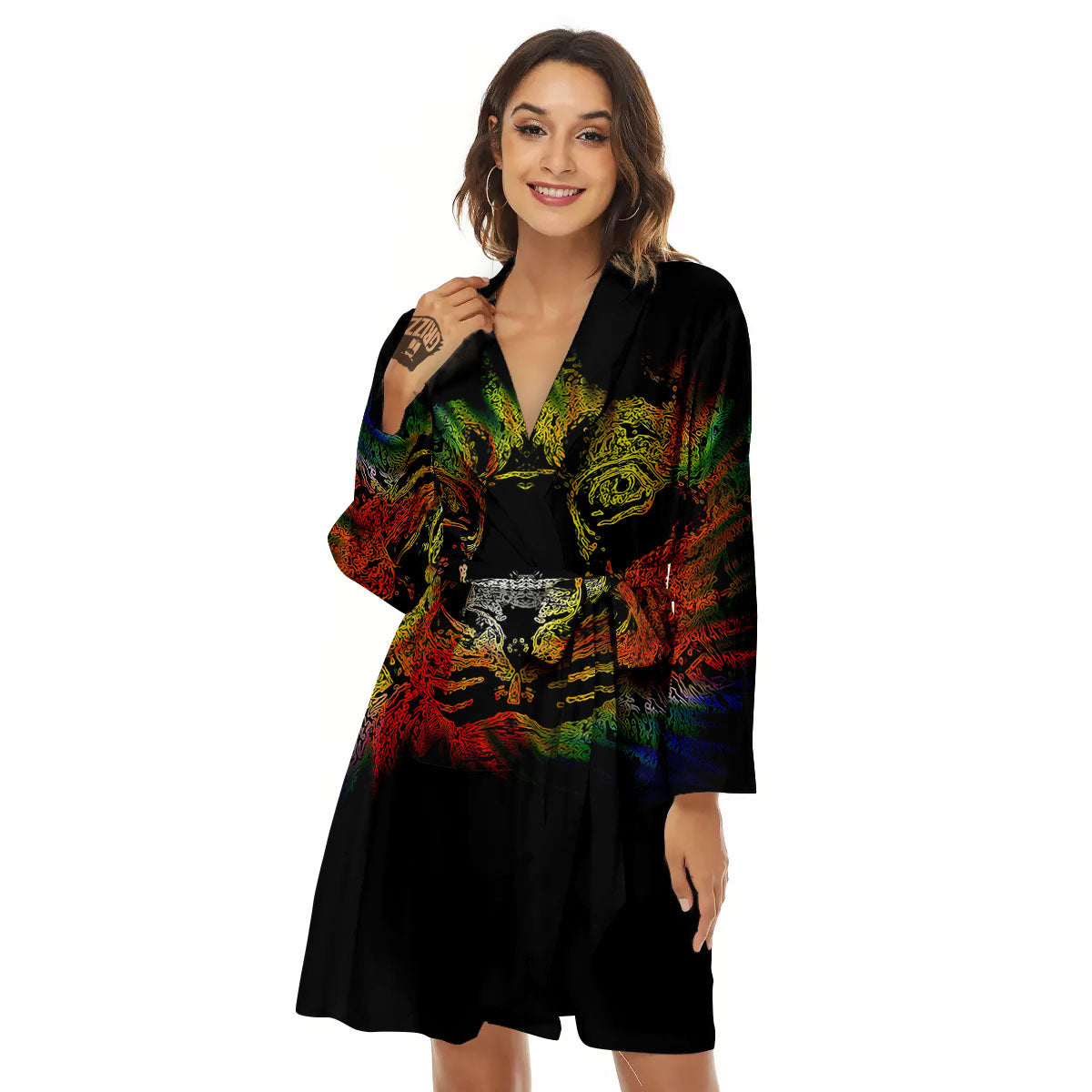 Rasta Lion Grunge Print Women's Robe-grizzshop