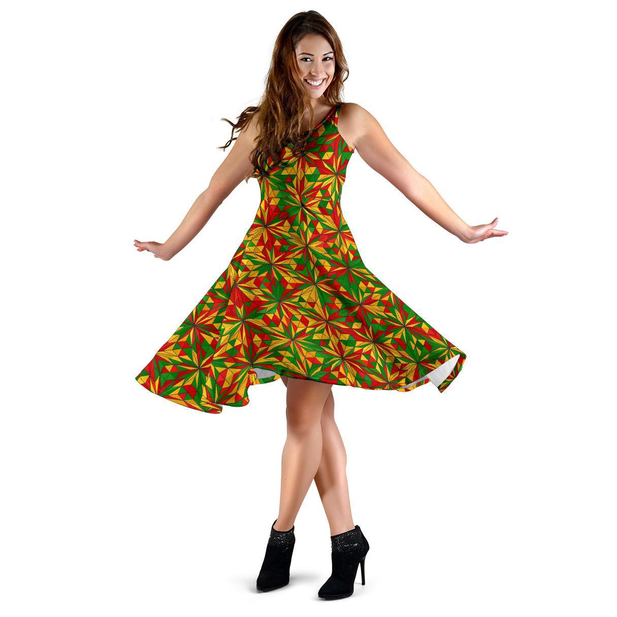 Rasta Reggae Pattern Print Dress-grizzshop
