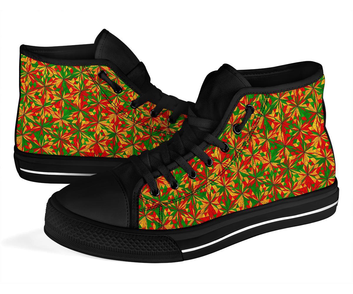 Rasta Reggae Pattern Print Men Women's High Top Shoes-grizzshop
