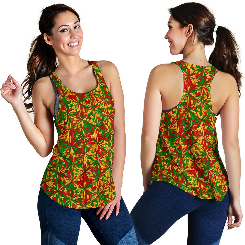 Rasta Reggae Pattern Print Women's Racerback Tank Tops-grizzshop