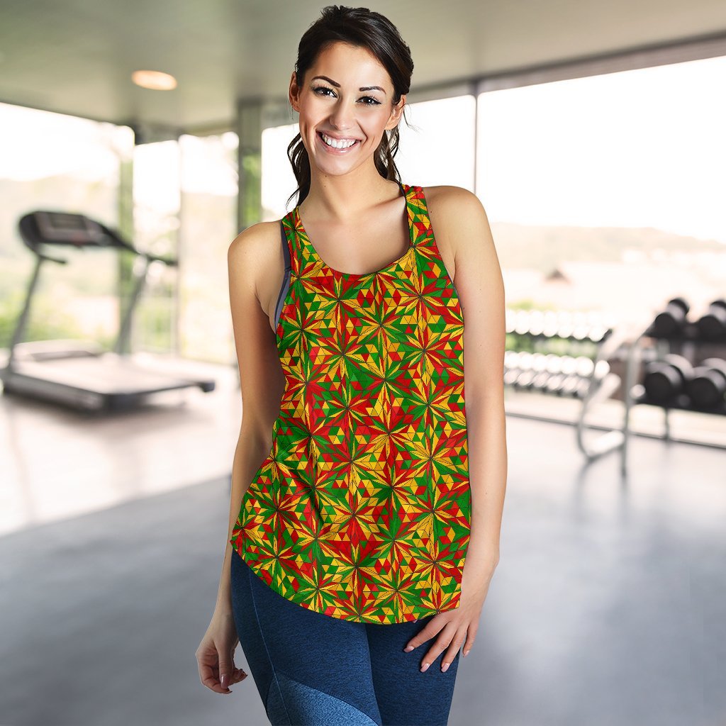 Rasta Reggae Pattern Print Women's Racerback Tank Tops-grizzshop