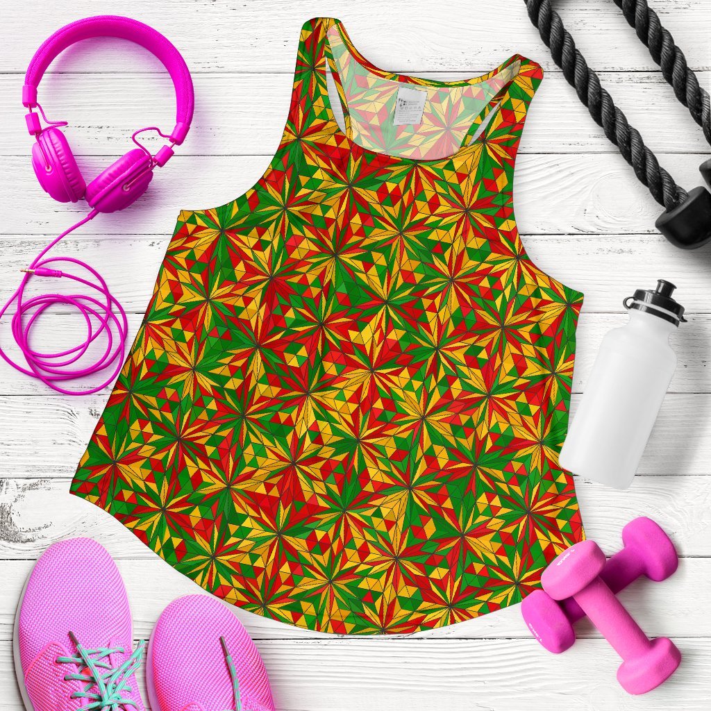 Rasta Reggae Pattern Print Women's Racerback Tank Tops-grizzshop